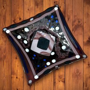 Kayeleidoscope Glass Tray Bowl 11 x 11 x 2.5 Kaleidoscope Kay Nettleton Handmade